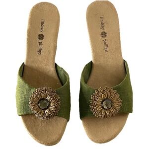 Lindsay Phillips Womens 8 Green Platform Wedge Slide Sandals Comfort Heel